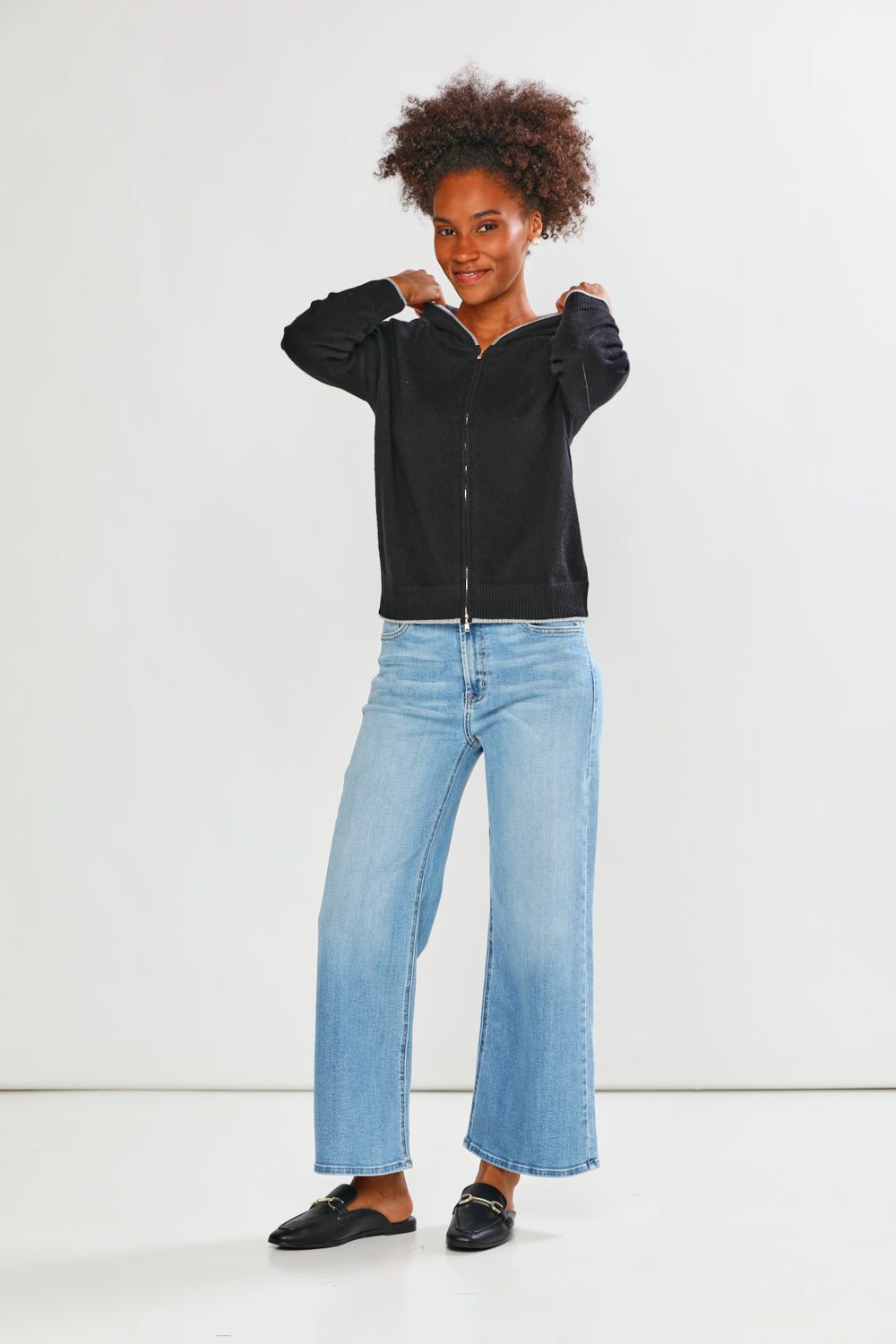 The Zipper Front Tipped Cardigan in Black/Grey