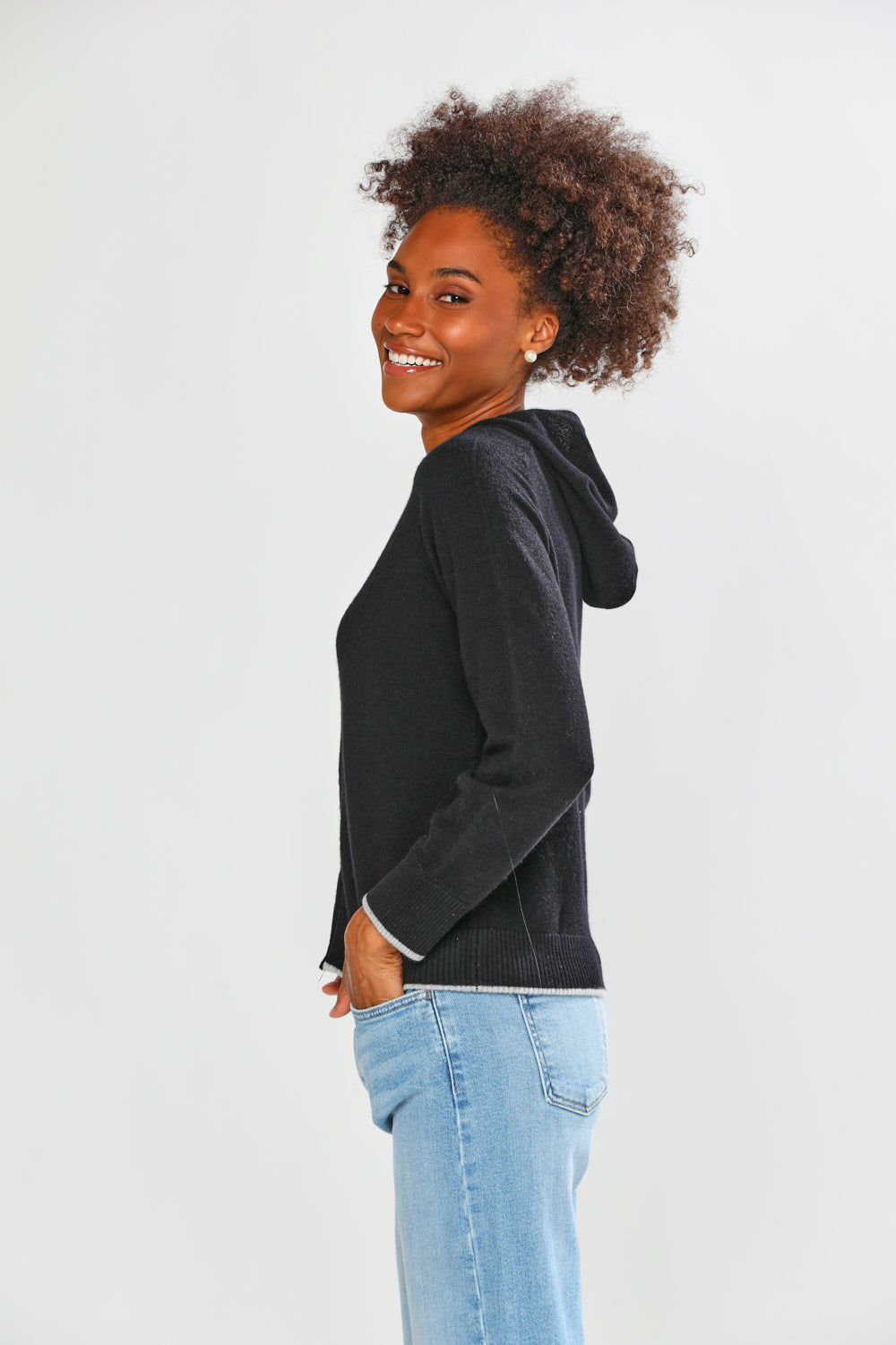 The Zipper Front Tipped Cardigan in Black/Grey