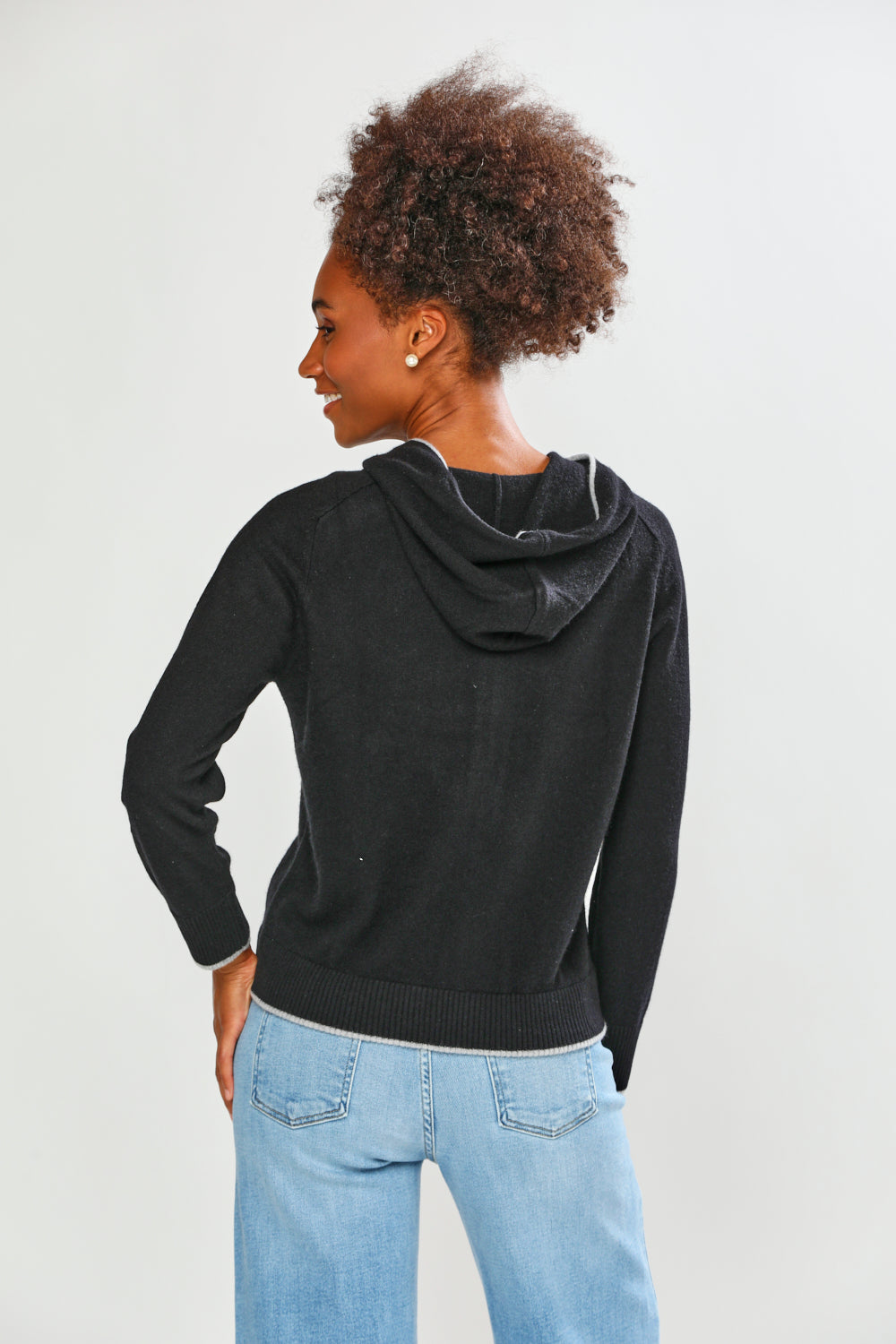 The Zipper Front Tipped Cardigan in Black/Grey