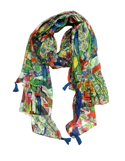 Colorful scarf with floral pattern on a white background