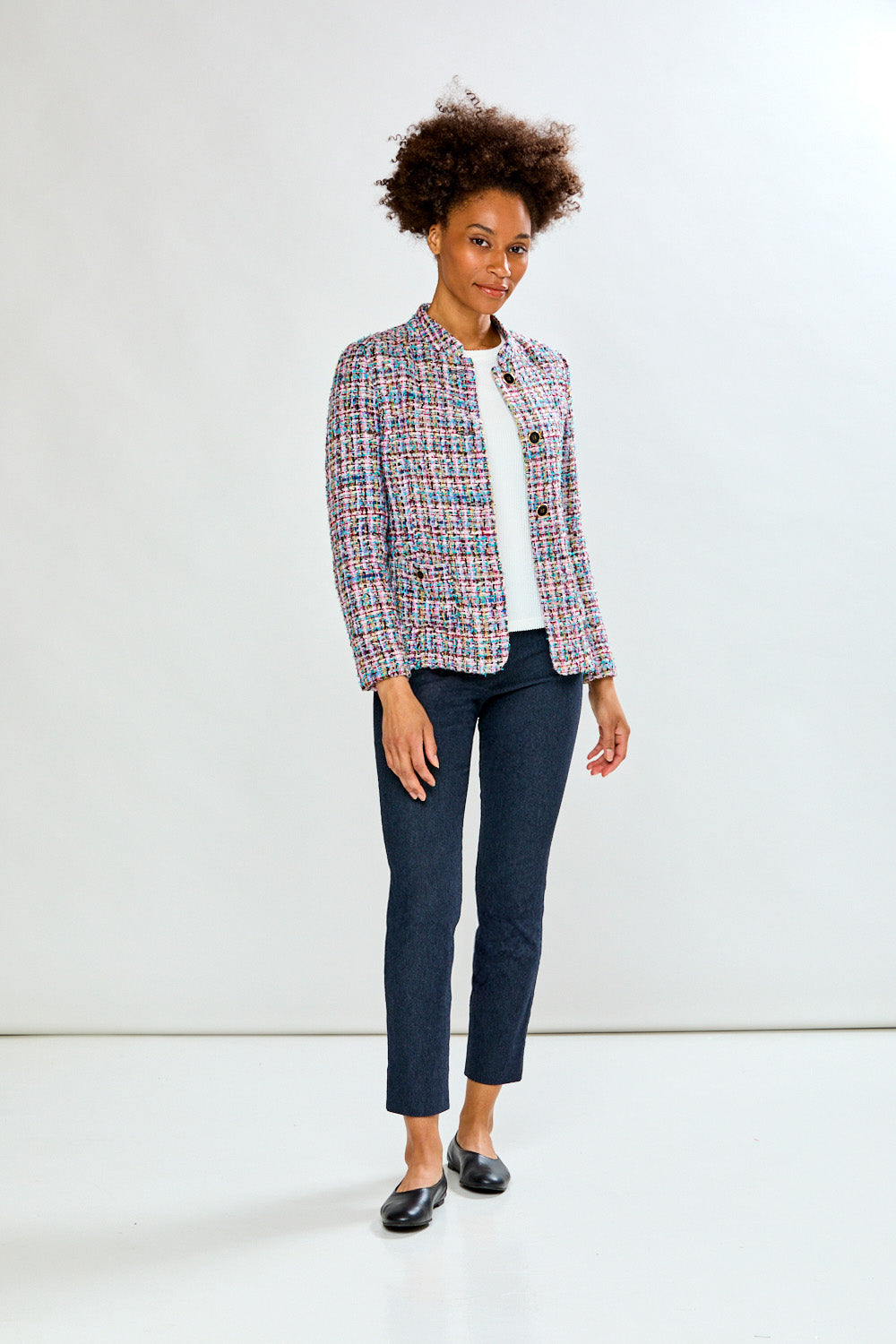 Woman in tweed jacket