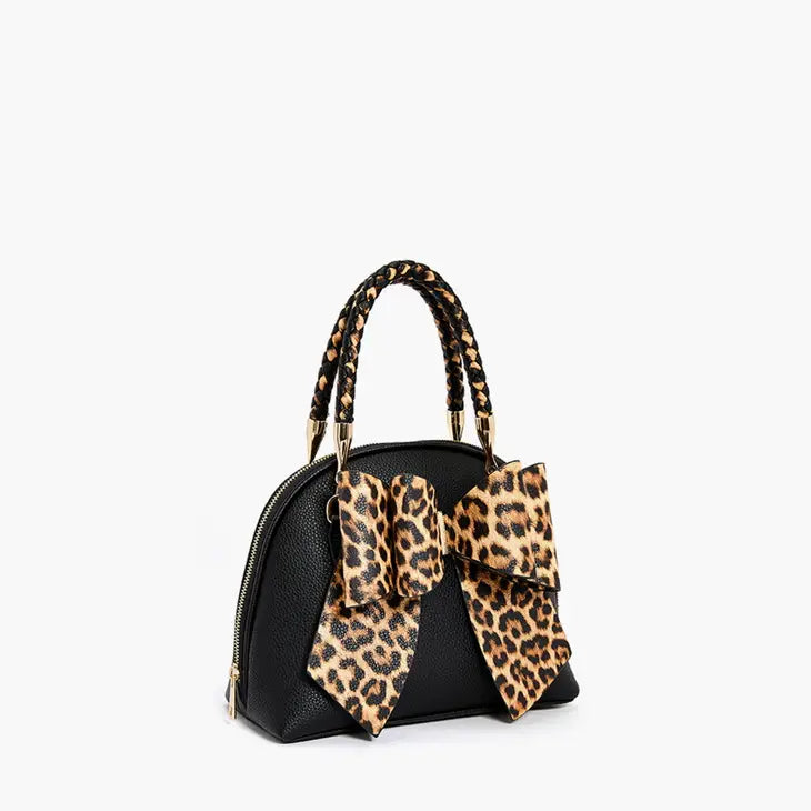 Handbag with leopard bow