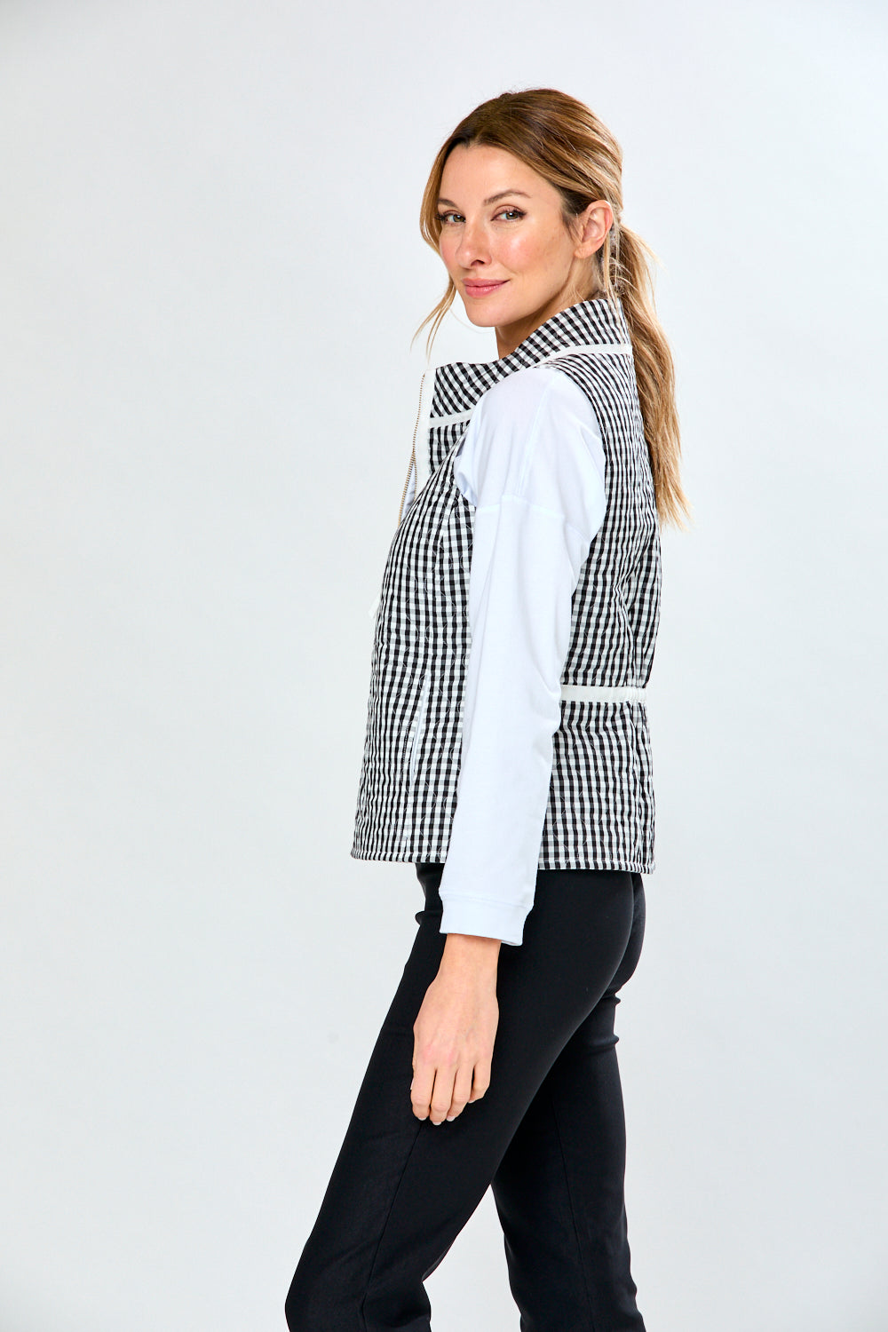 Black and white check vest