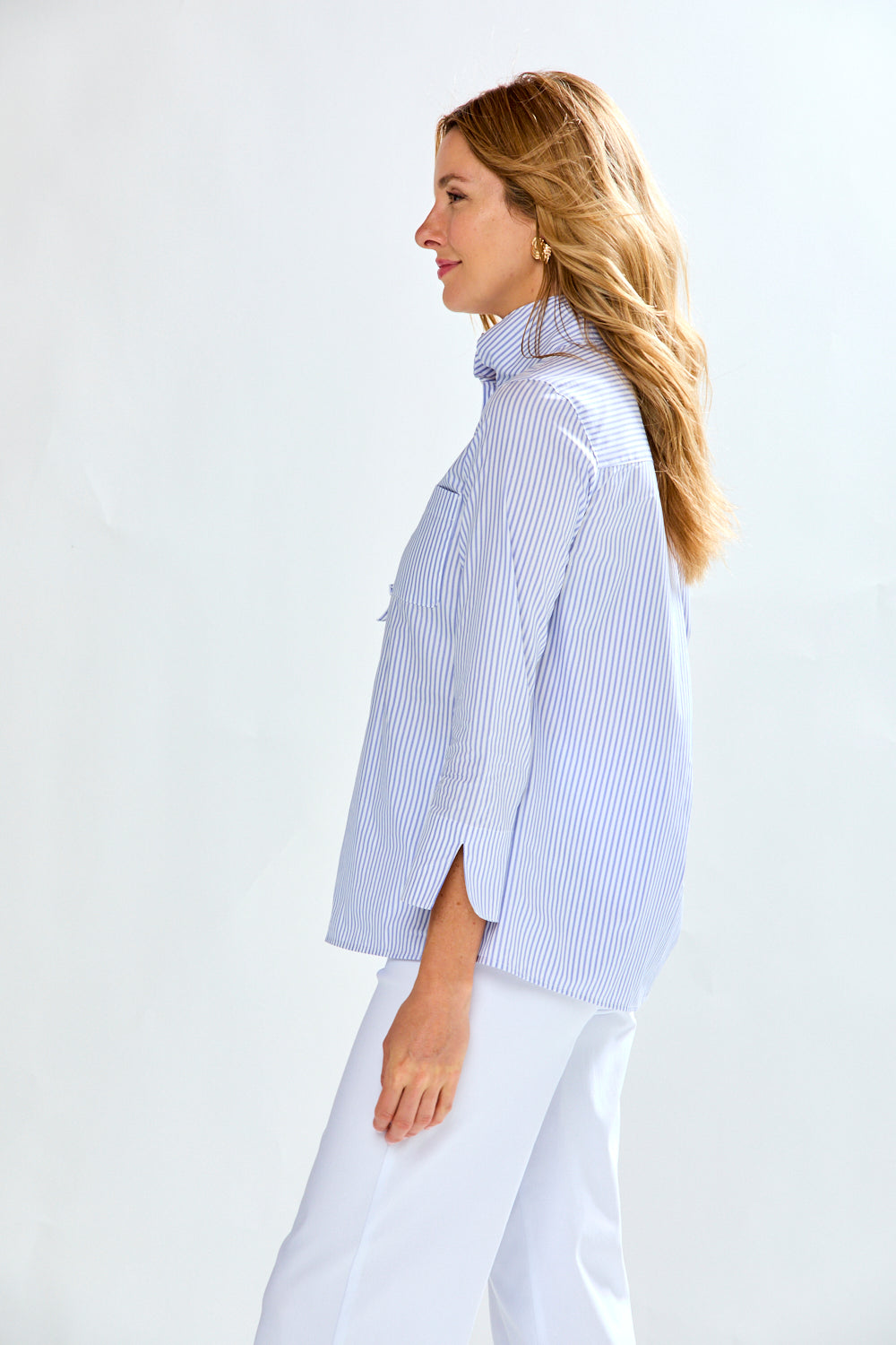 Woman with blue striped blouse