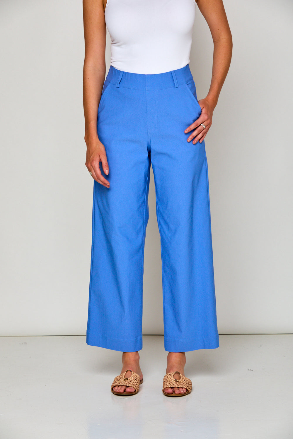 Woman in hydrangea pants