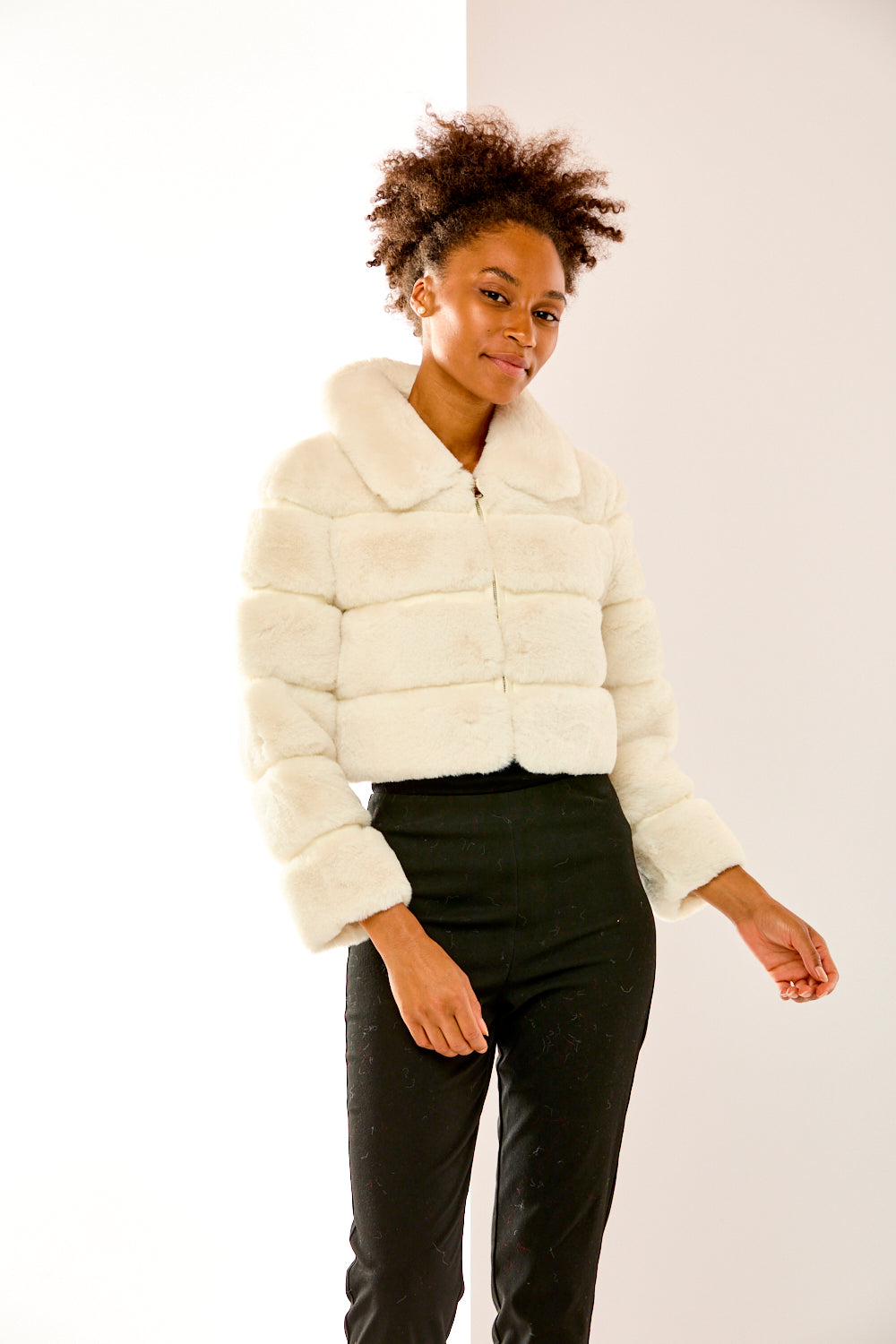 Vegan leather Paneled Faux Fur Cropped Jacket