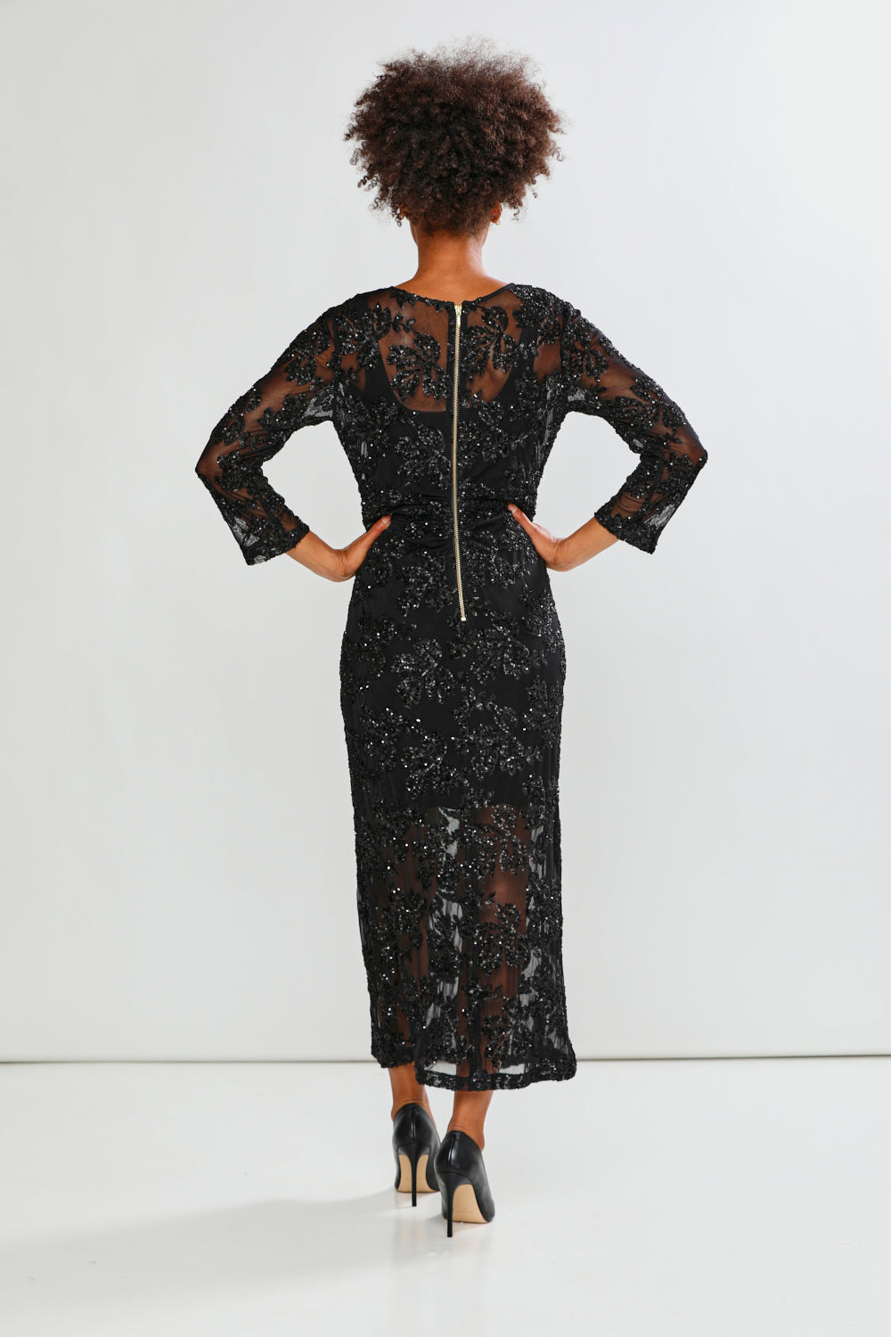 Back of a sequin column dress