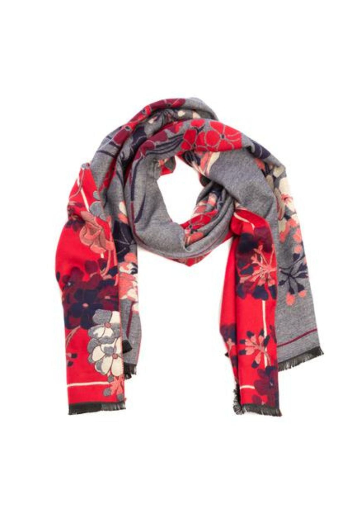 Red and denim floral scarf