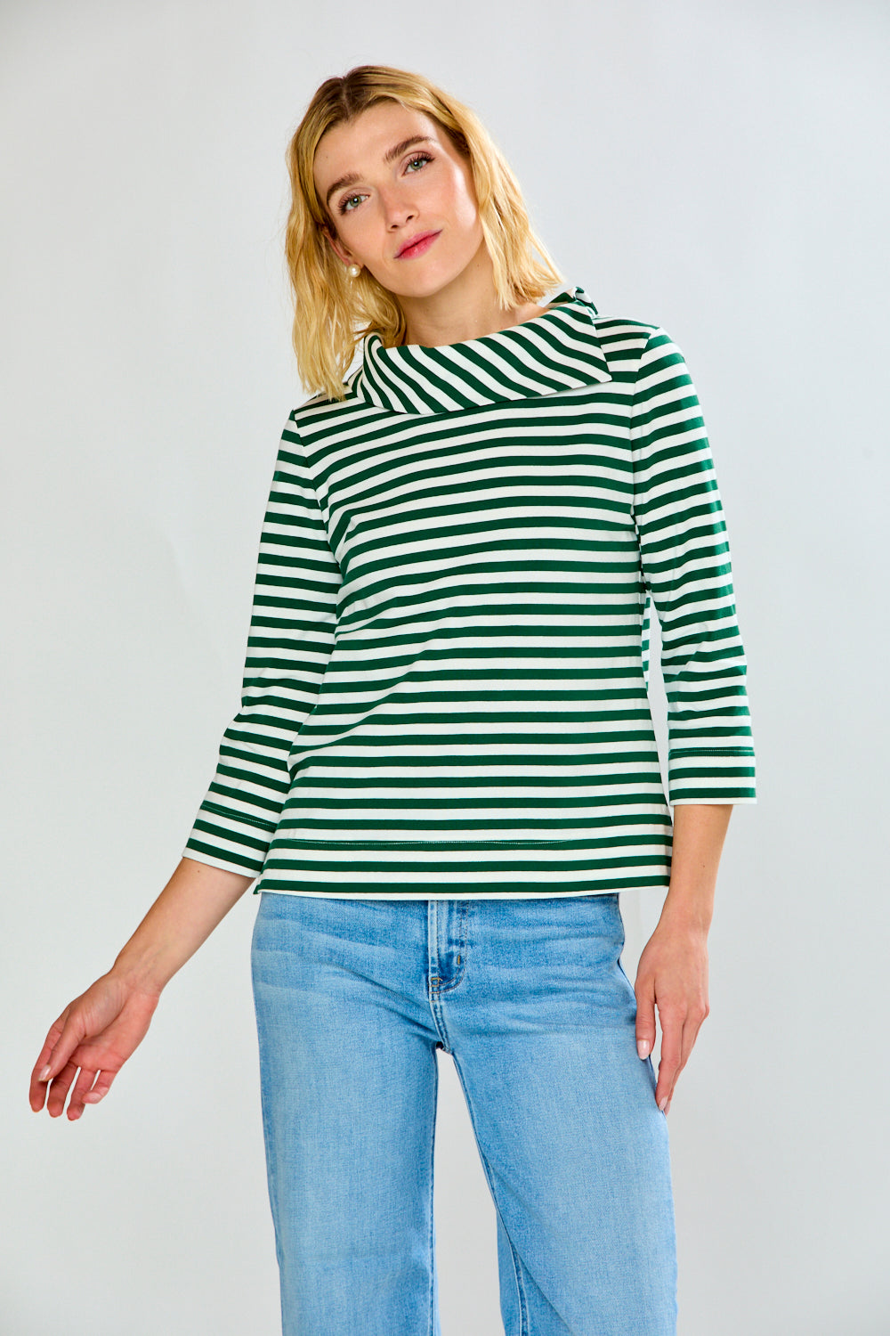 Woman in green striped top