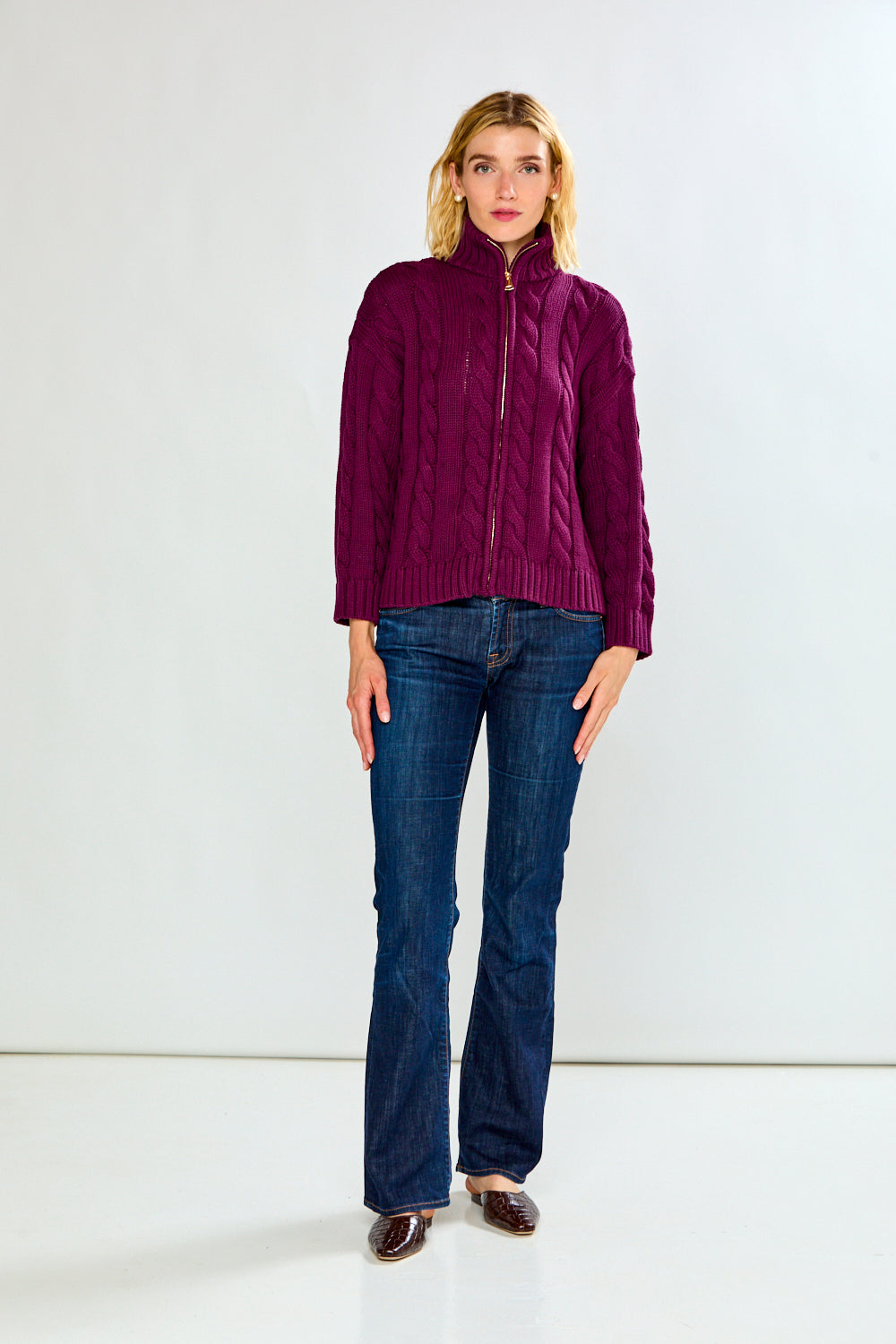 The Cotton Full Zip-Bordeaux