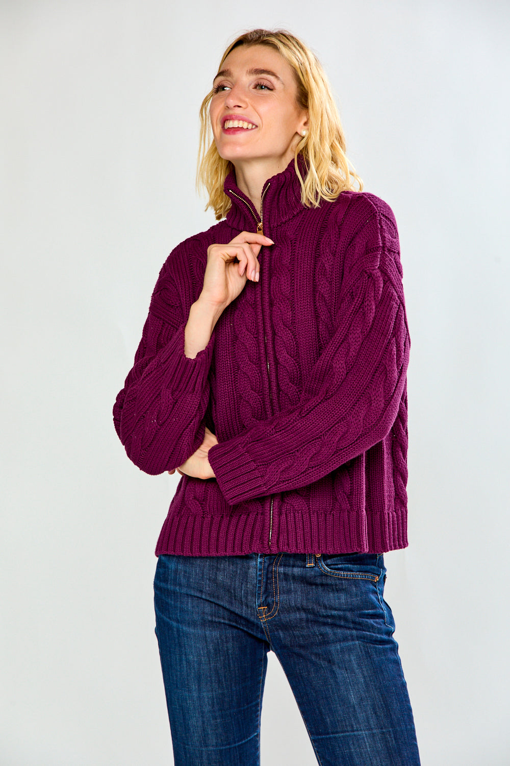 The Cotton Full Zip-Bordeaux