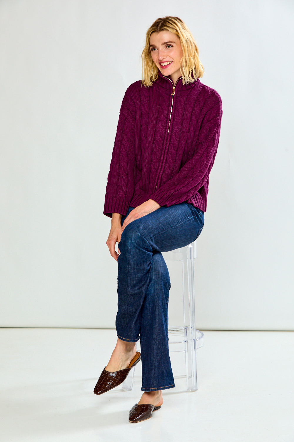 The Cotton Full Zip-Bordeaux