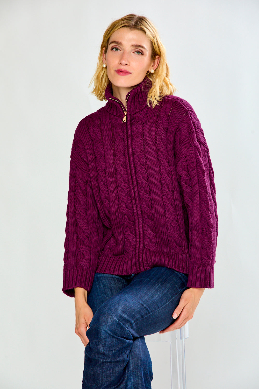 The Cotton Full Zip-Bordeaux
