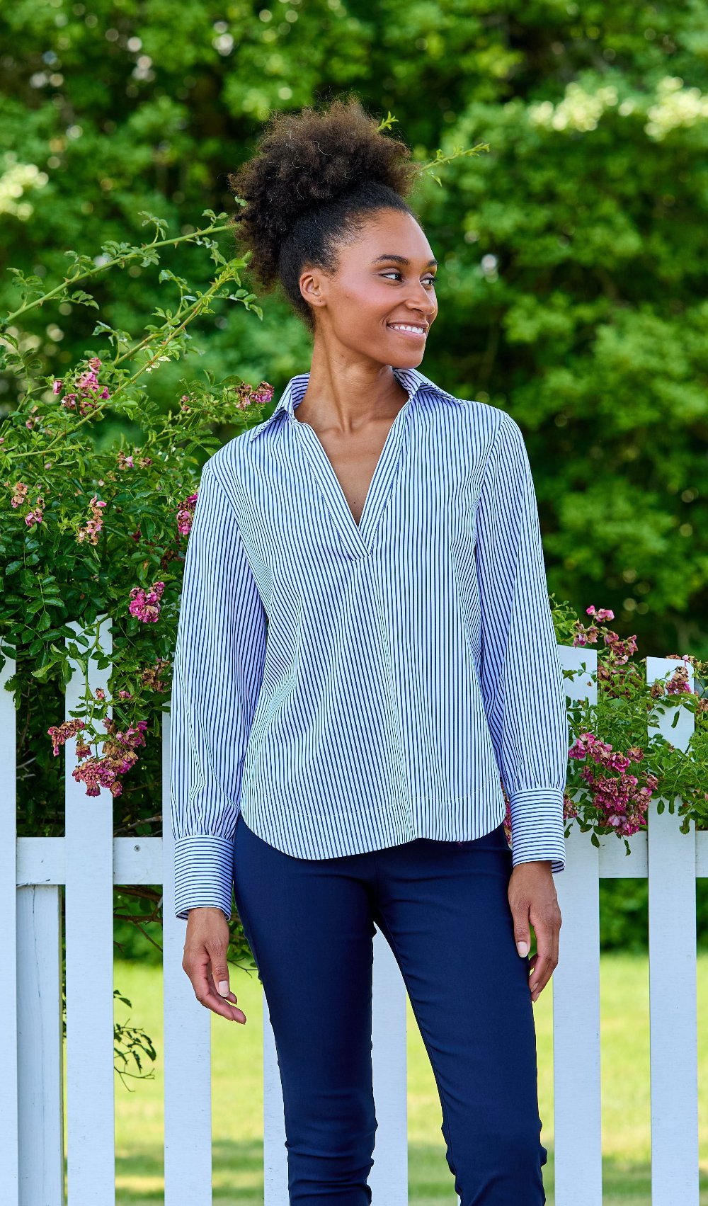 THe Jacqueline Blouse in Stripe Poplin