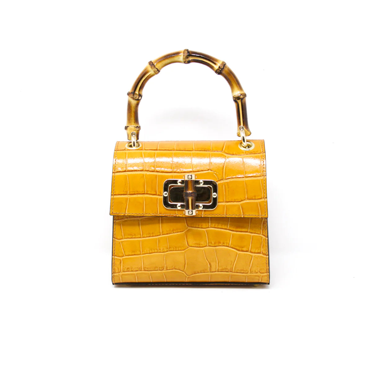 Camel leather bag with bamboo handle