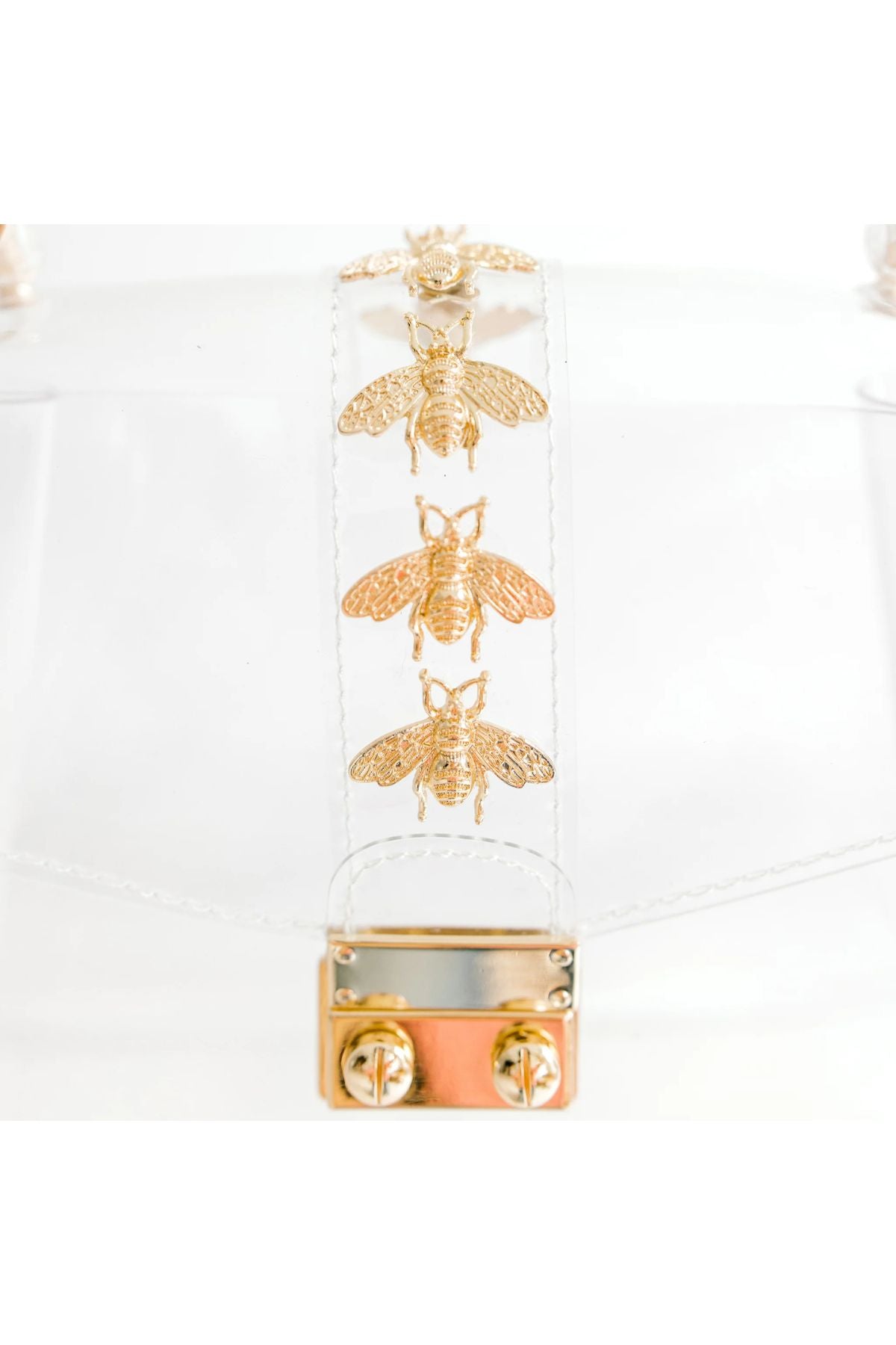 Clear handbag with gold bee detail