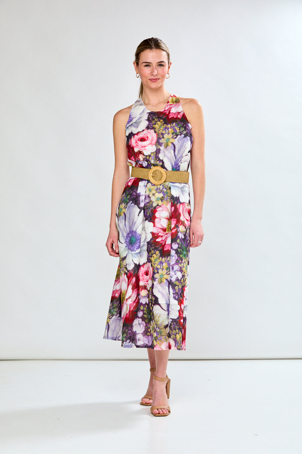 Woman in floral print dress 
