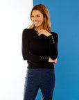 Sara Campbell Crew Neck Pullover With Buttons in Black