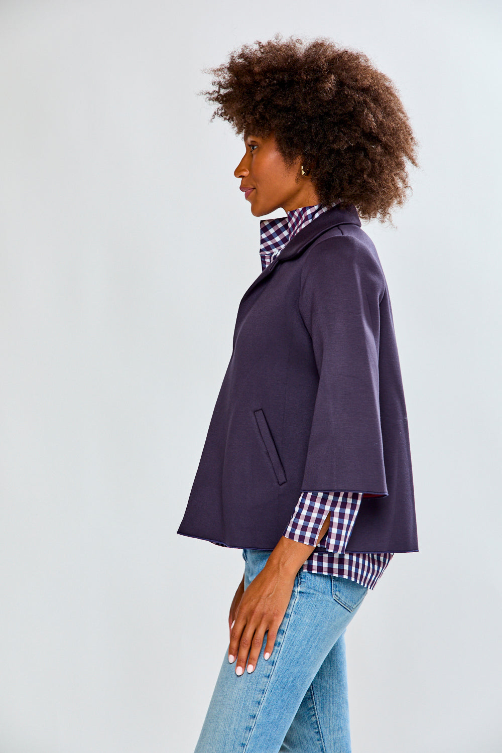 Woman in navy jacket