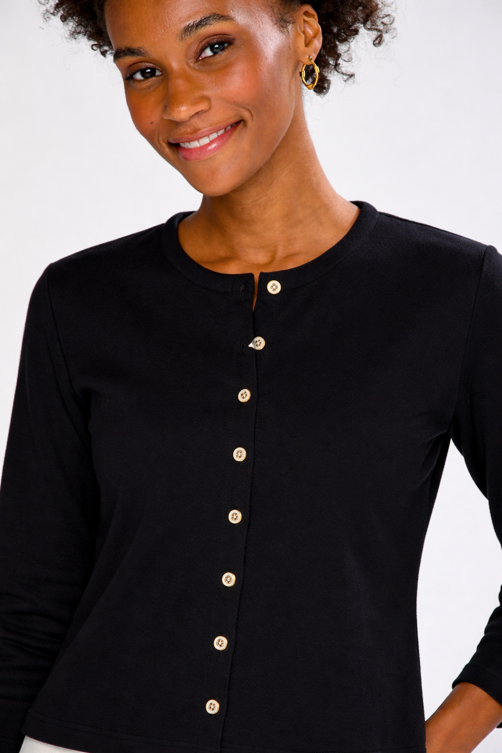 Woman wearing The Cove Knit Jacket