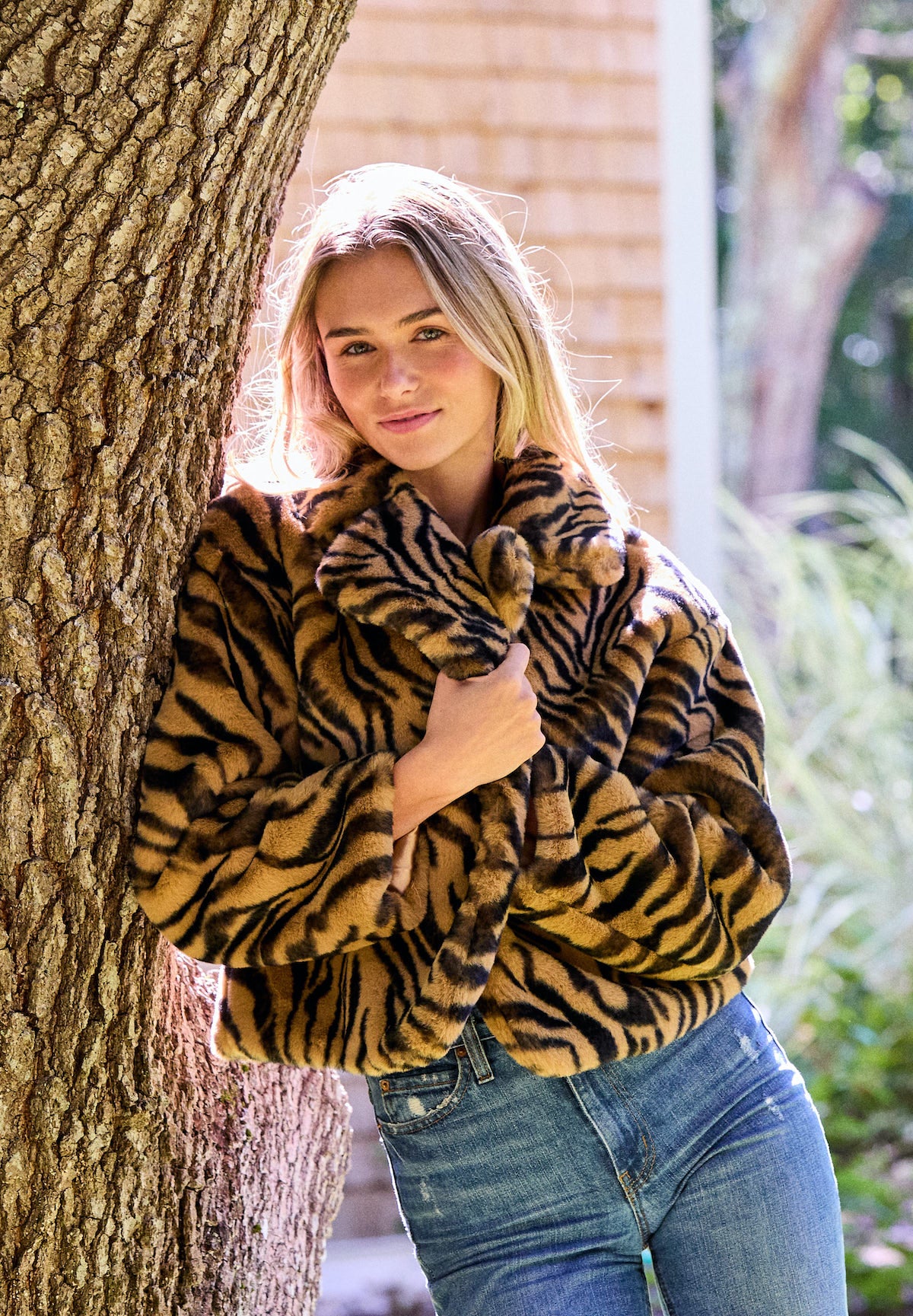 Faux Fur Cropped Tiger Print Jacket