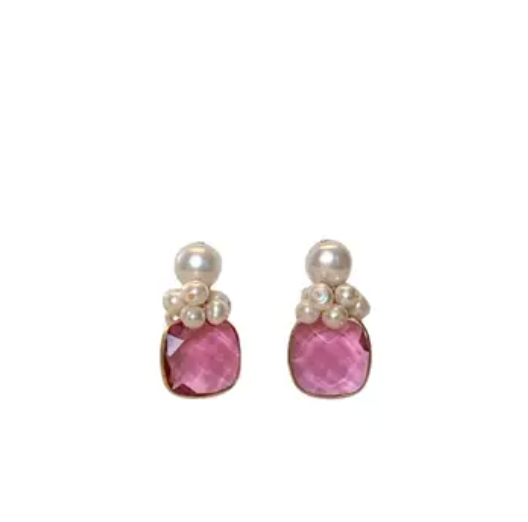 Pink and pearl post earrings