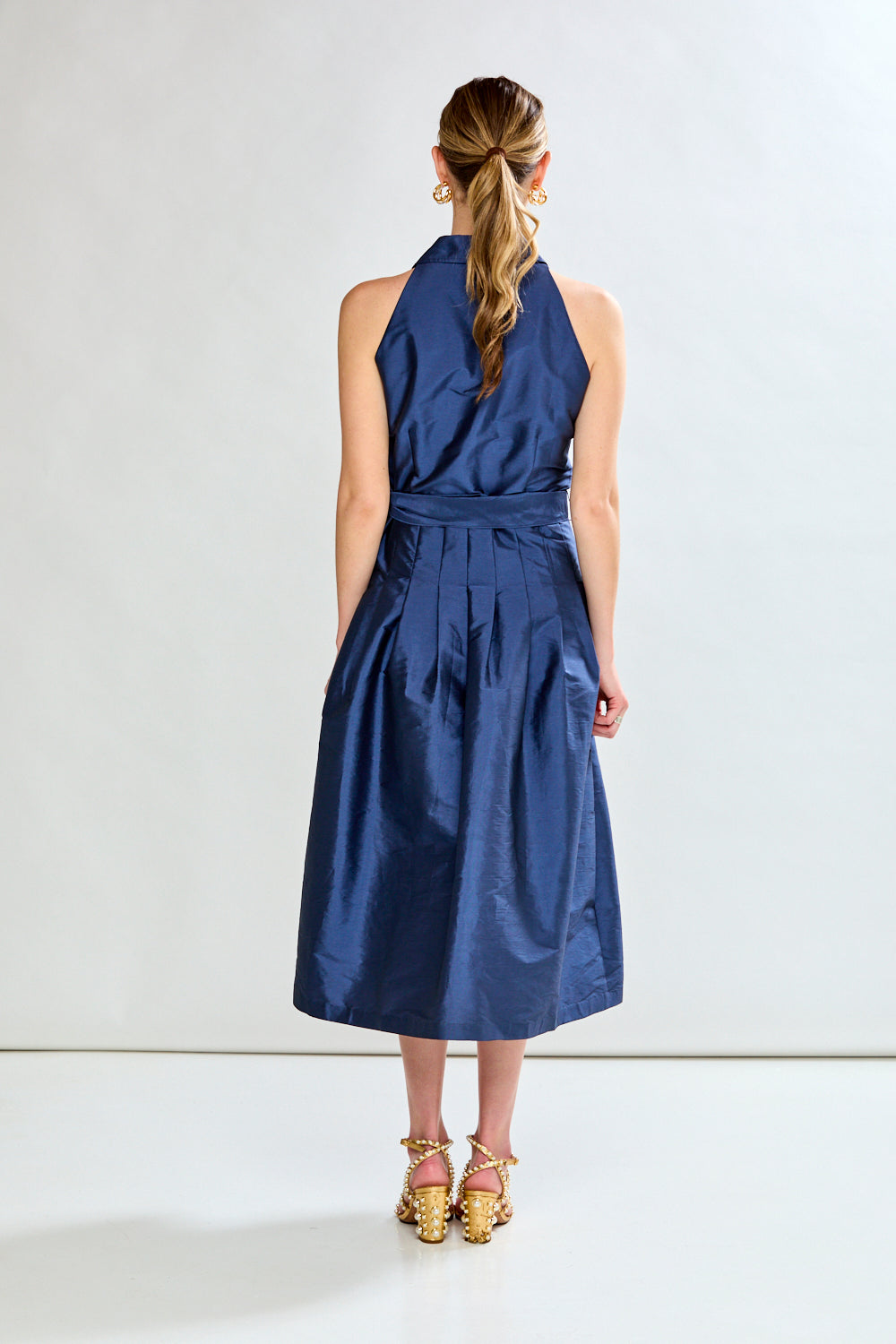 woman in navy dress