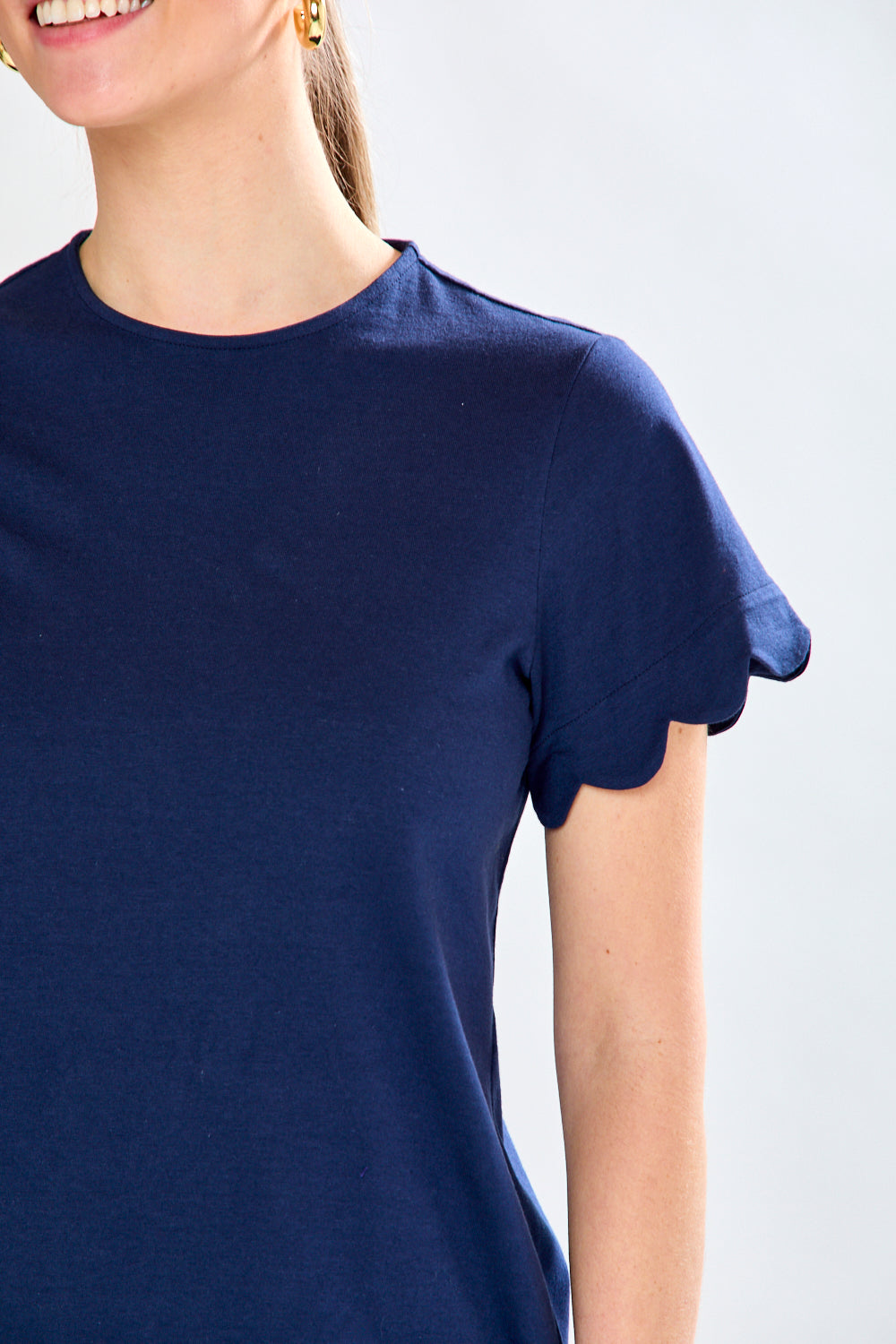 Woman in navy top