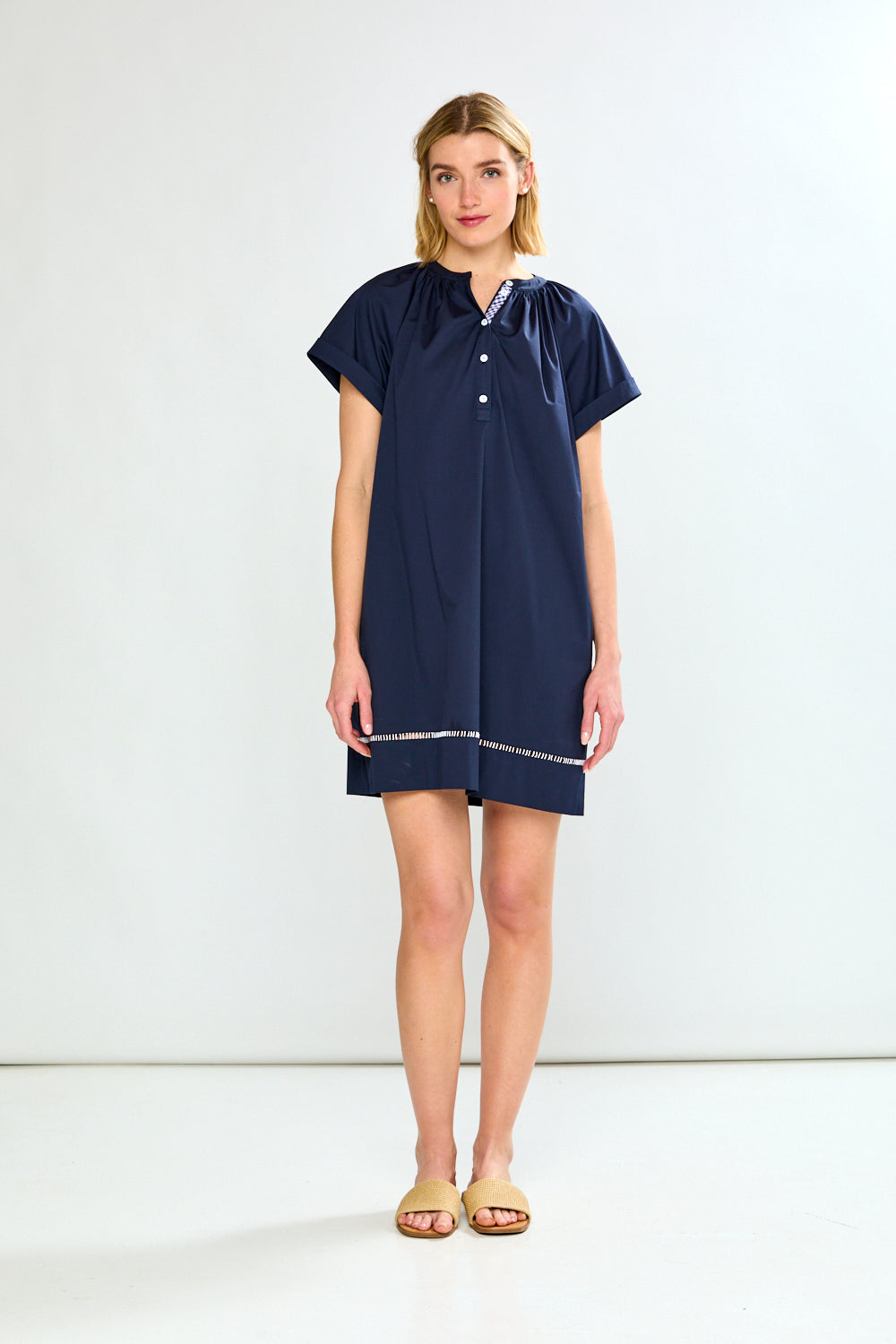 Short Slv Dress W/Front Placket & Trim