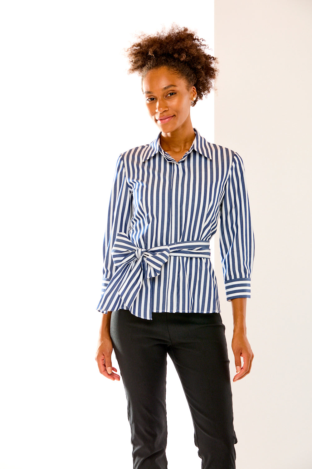 The Portia Top in Blue Stripe