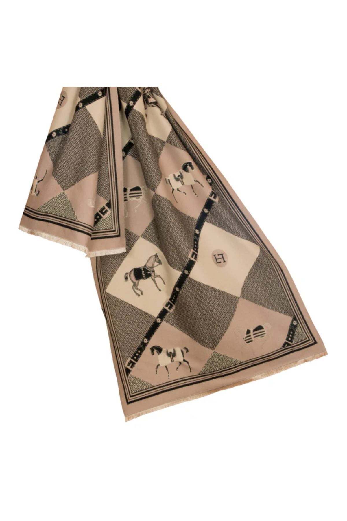 Two folded fabric pieces with a geometric pattern on a white background