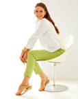 Woman in green and white gingham pant