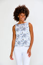 Woman wearing The Georgina Top in Cityscape Blue in Cityscape Blue