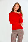The Crew Pullover with Button Cuffs - Red red viscose women's sweater with button cuff details styled with classic plaid pants