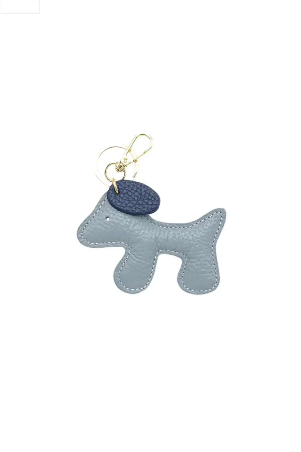 Dog-shaped keychain with a blue tag on a white background