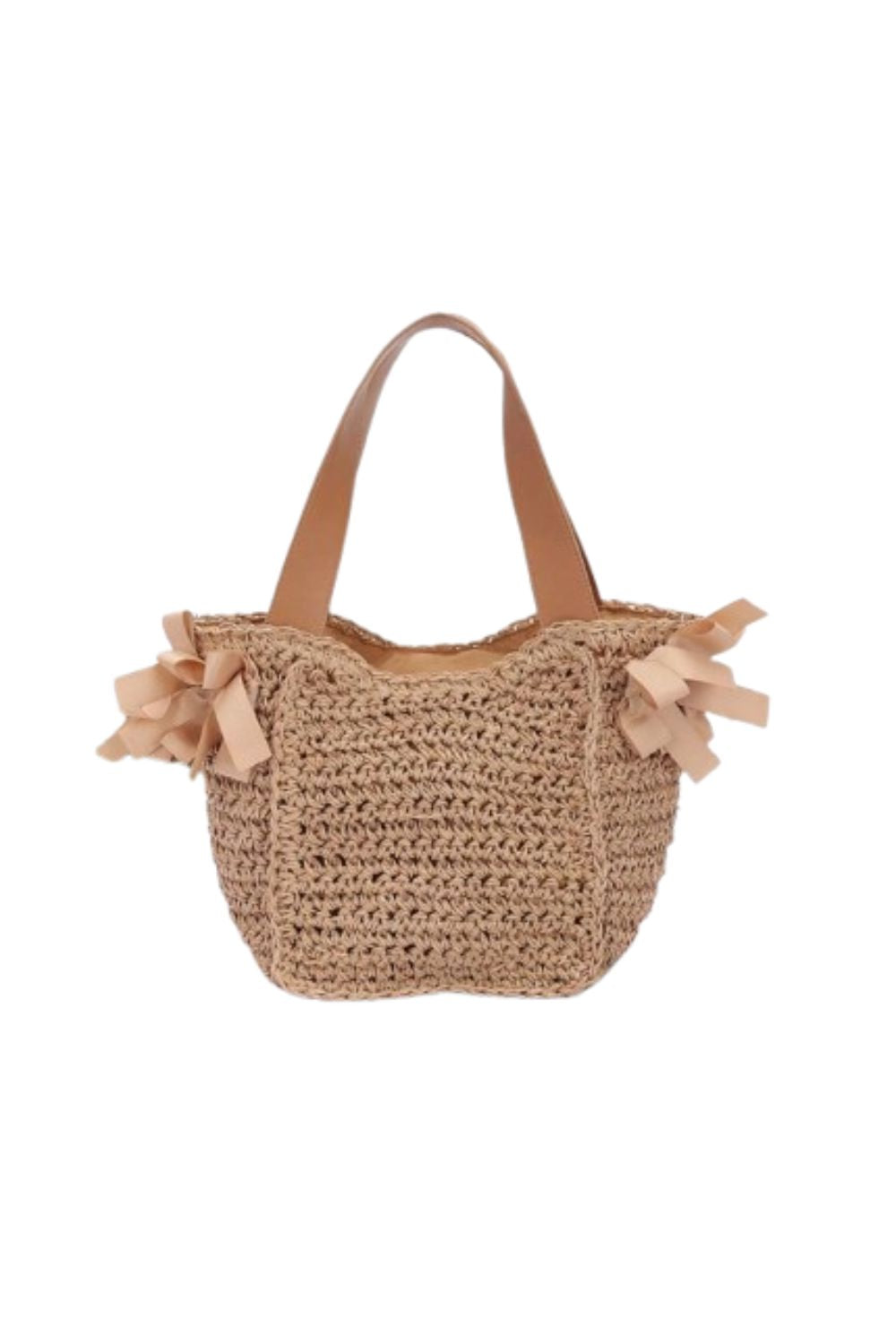 Khaki faux straw tote bag