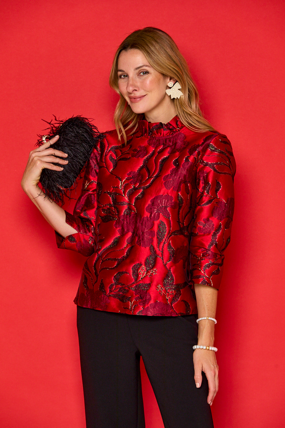 The Finch Blouse in Red Floral