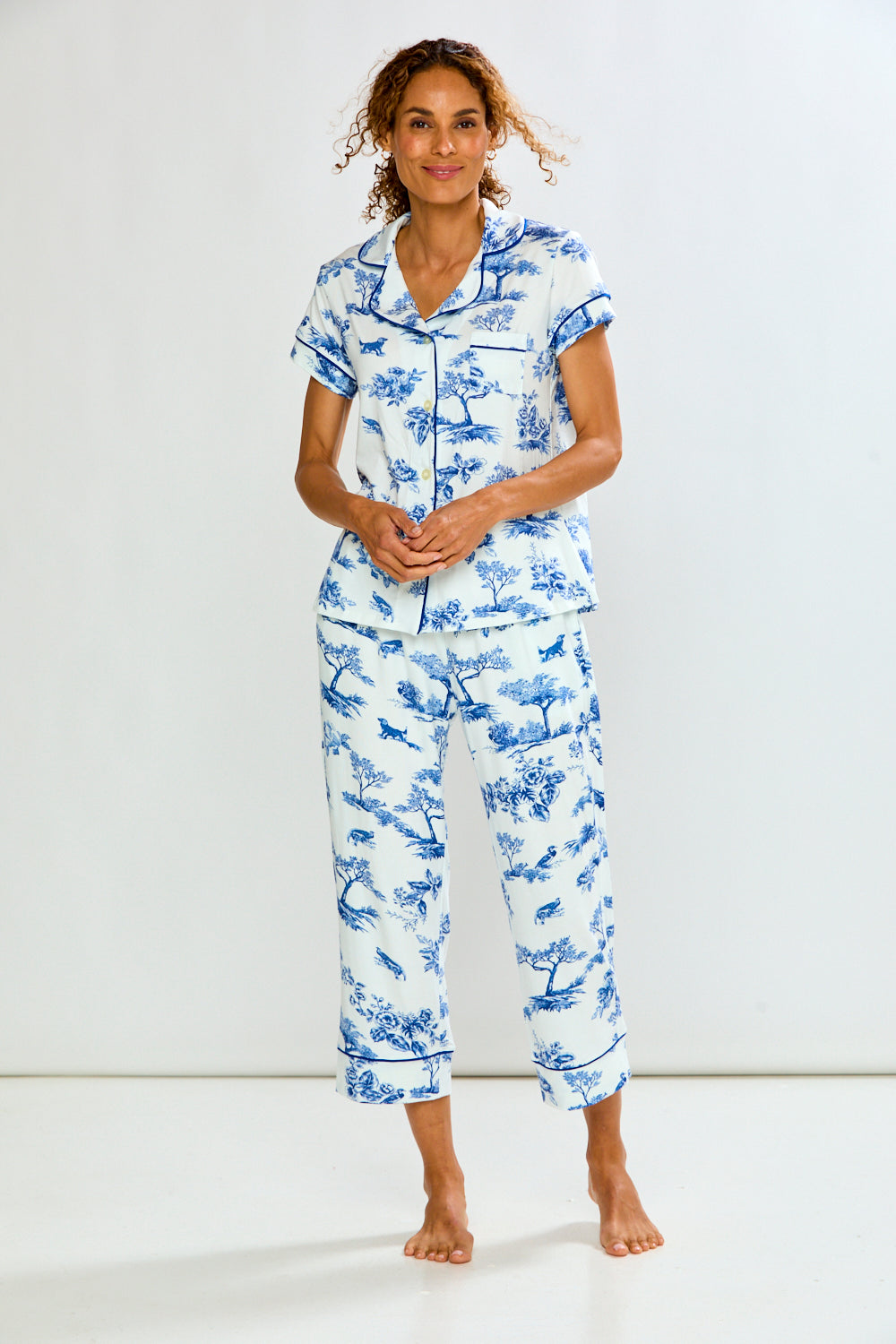 WOMAN IN MATCHING PAJAMA SET