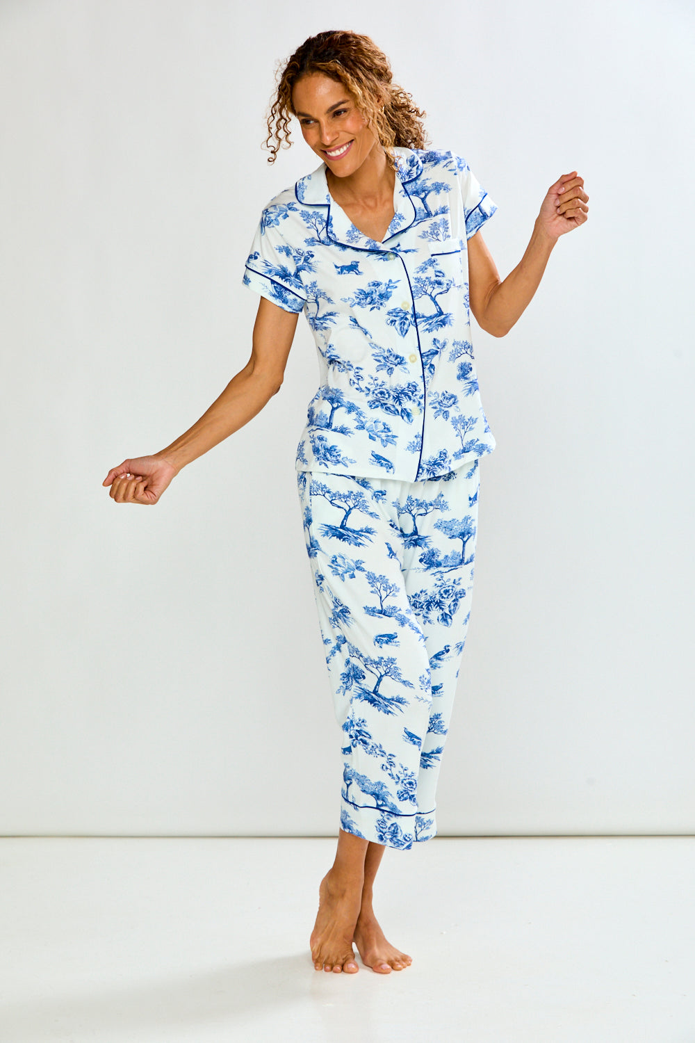 WOMAN IN MATCHING PAJAMA SET