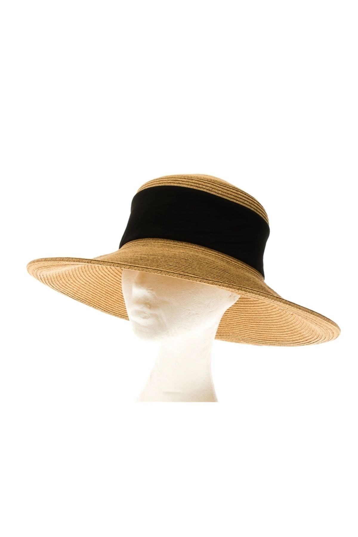 Black collapsible straw sun hat