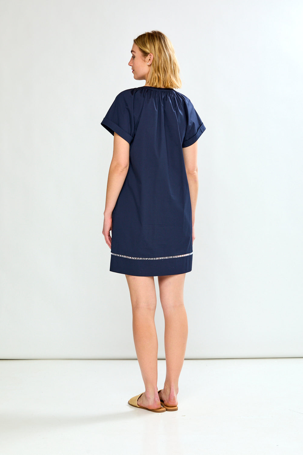 Short Slv Dress W/Front Placket &amp; Trim