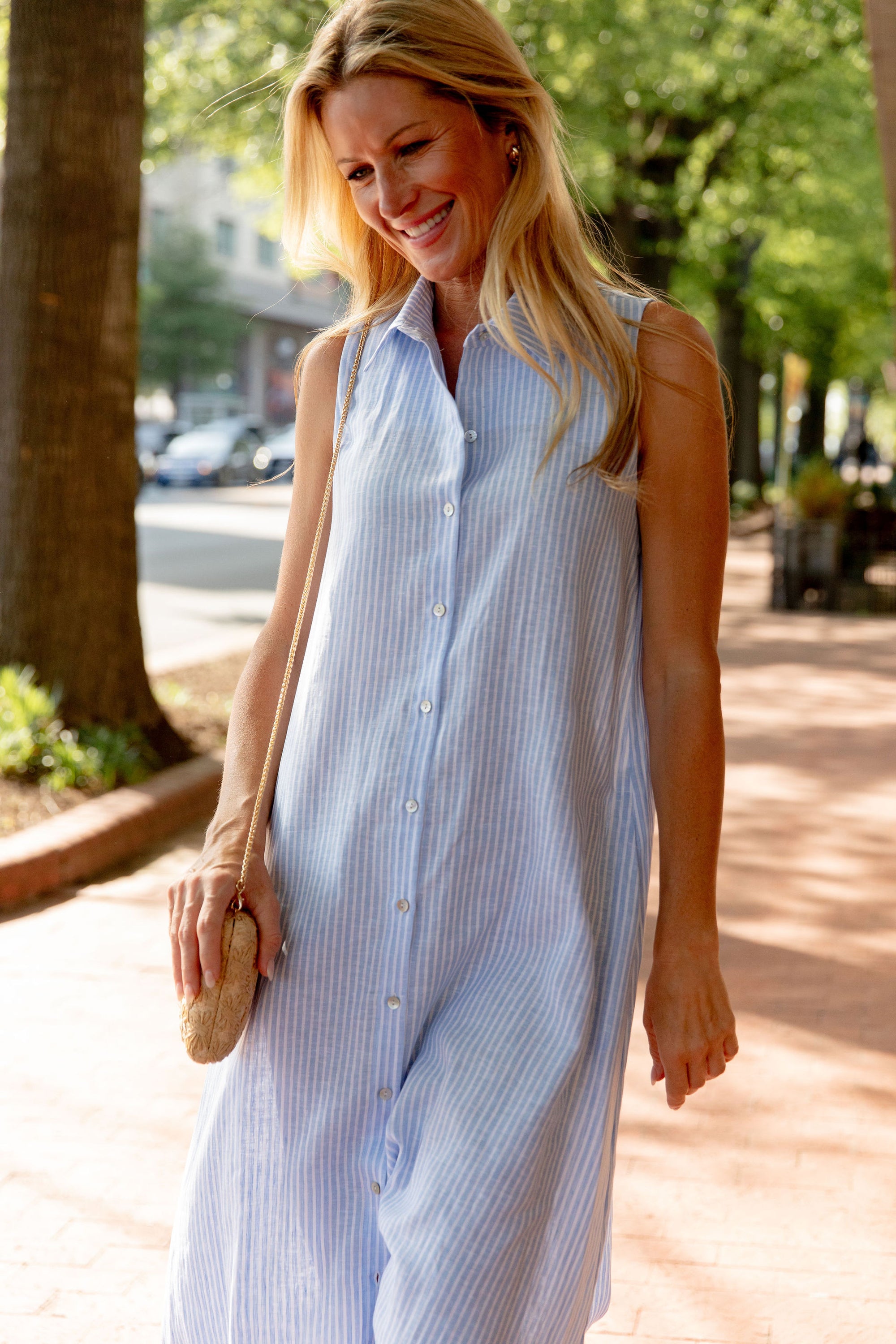 Woman in striped dress