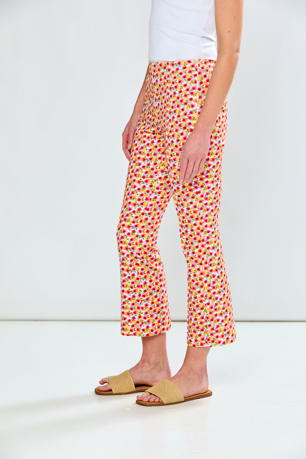 woman in floral pants