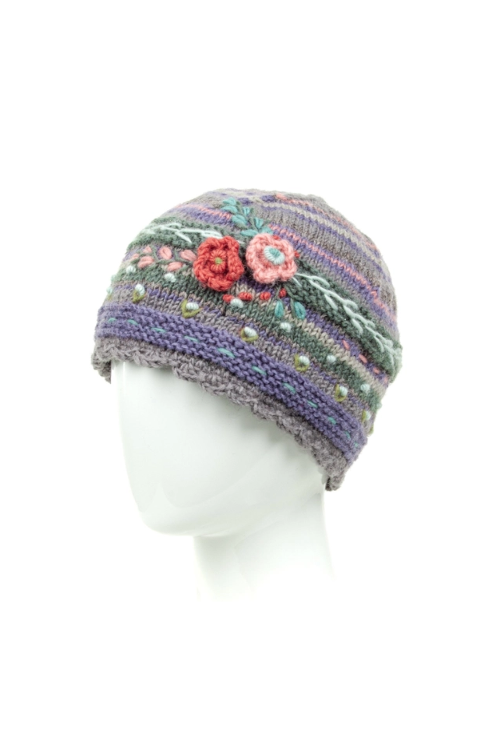 Knitted hat with floral designs 