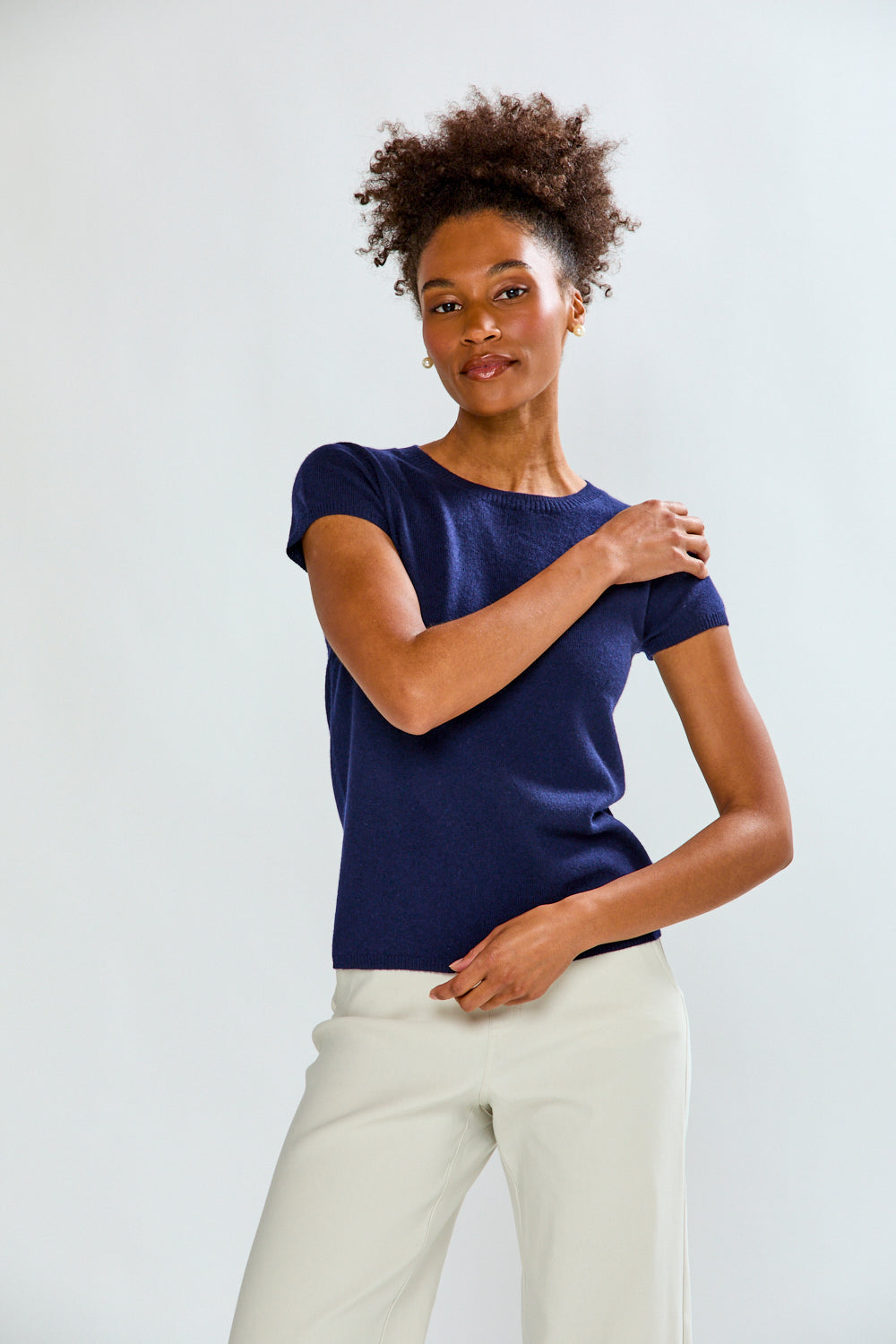 Woman wearing Cashmere Luxury Tee