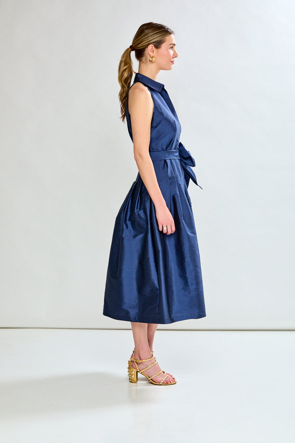 woman in navy dress
