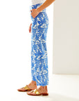 Woman in blue and white printed pant