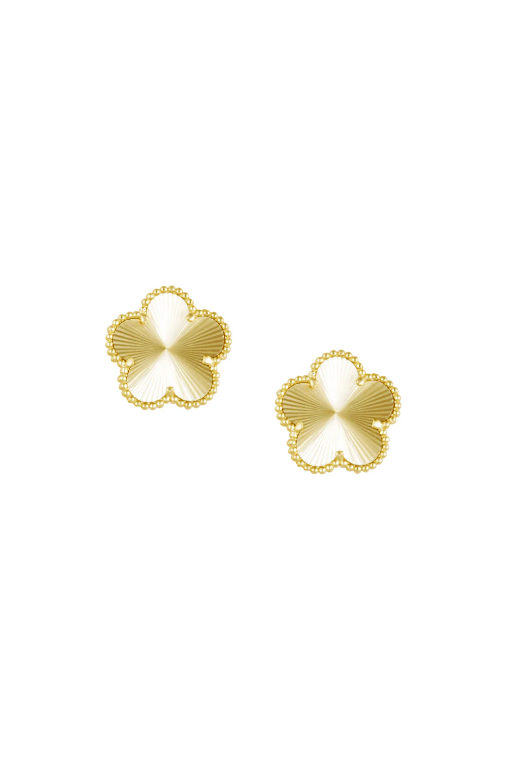 Gold clover earrings on a white background