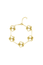 Gold bracelet with floral designs on a white background