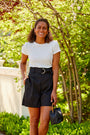 WOMAN IN BLACK HIGH WAISTED SHORTS